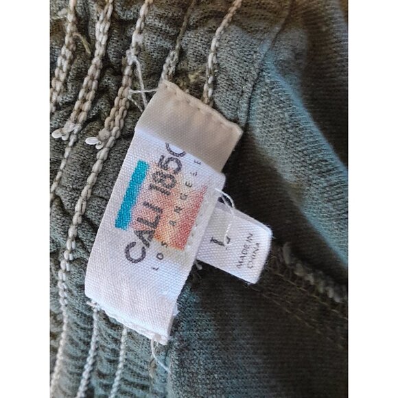 Womens Wide Leg Linen Blend Pull On Drawstring Pants Pockets Size Large Olive - Picture 4 of 9